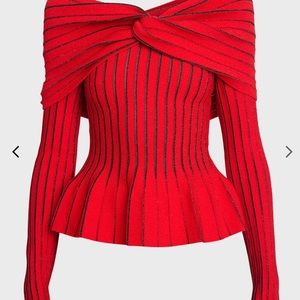 Off-Shoulder Knit Top with Knotted Detail Balmain Shirt Size 38